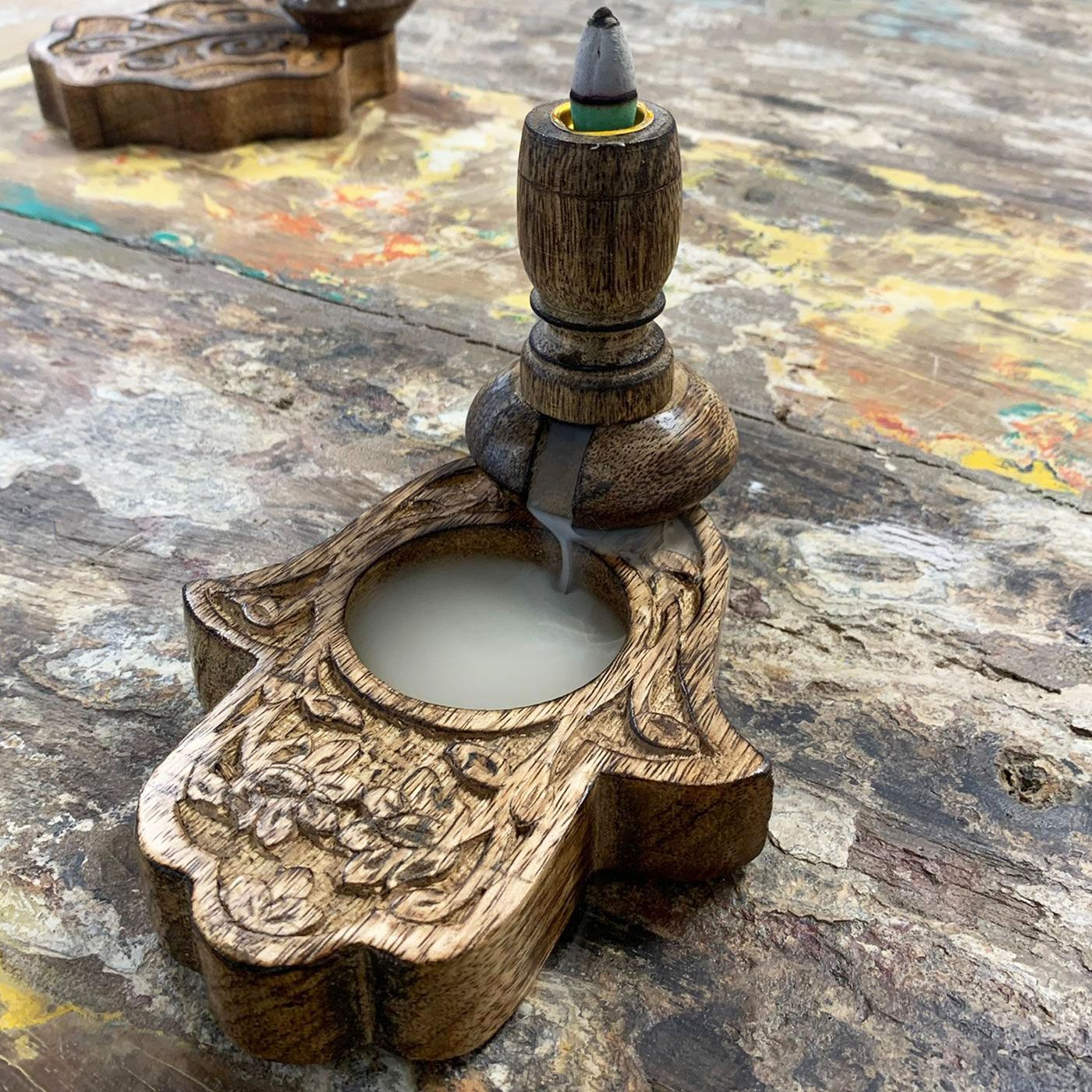 Mango-Holz-Räucherkegel-Brenner klein – Hamsa