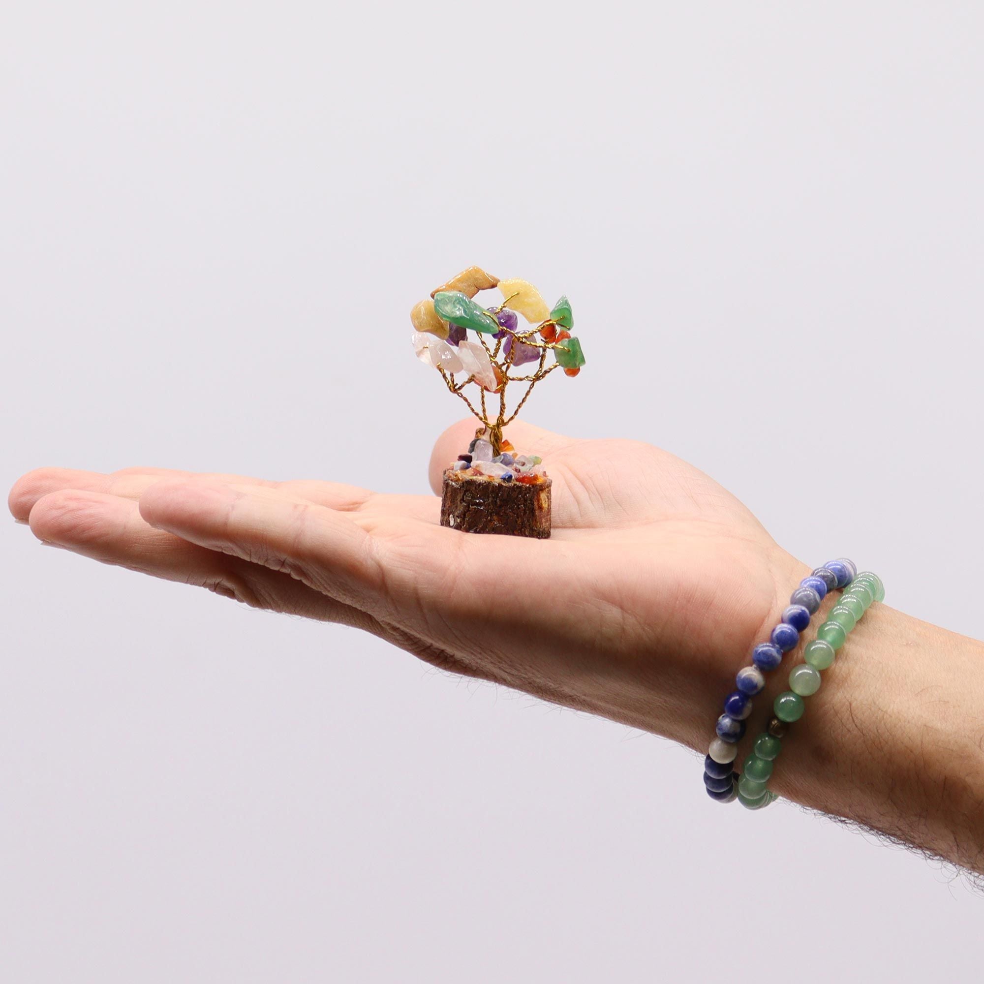 Mini Gemstone Tree on Wood Base (15 Stones) - Multi Stones