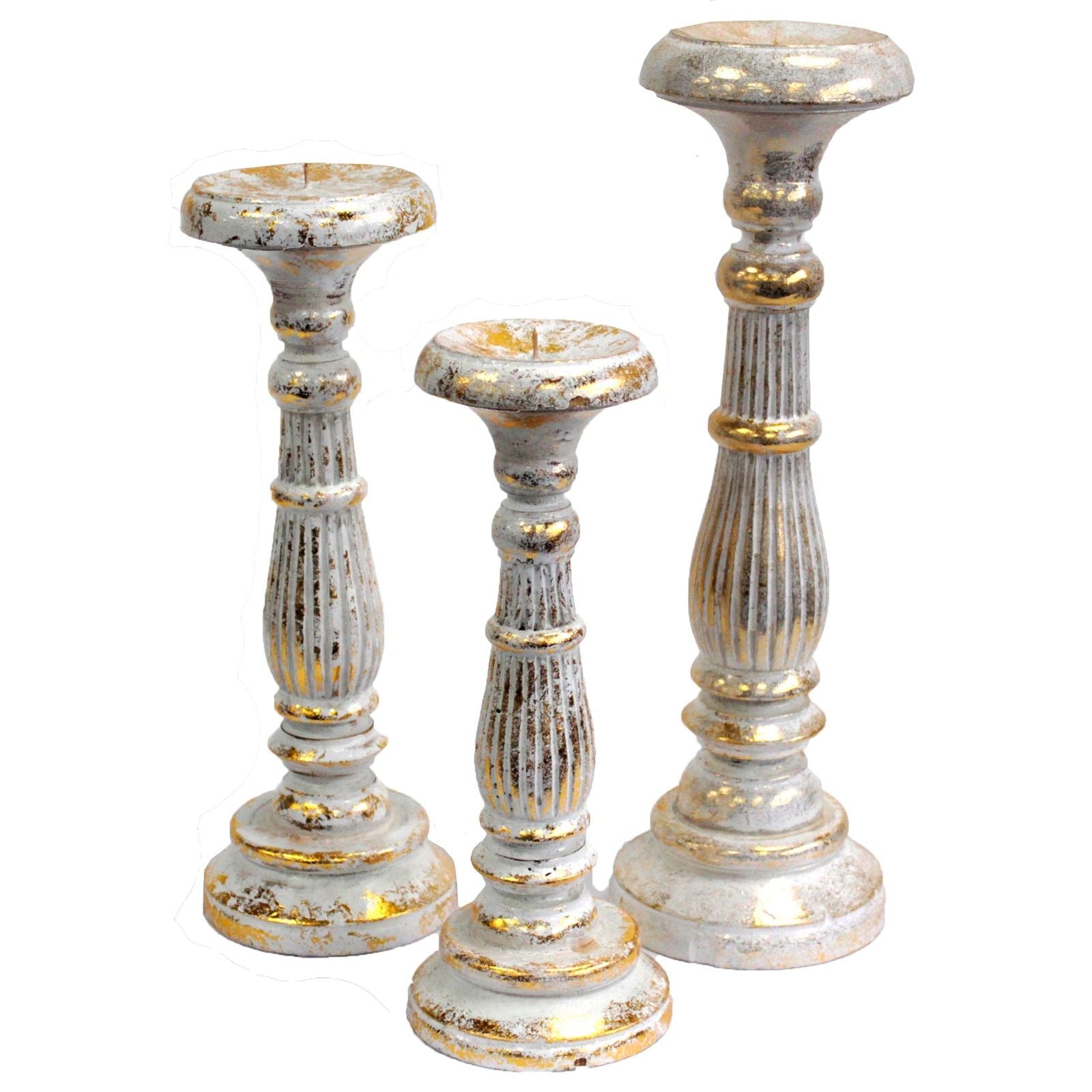 Small Candle Stand – White Gold Wooden Vintage