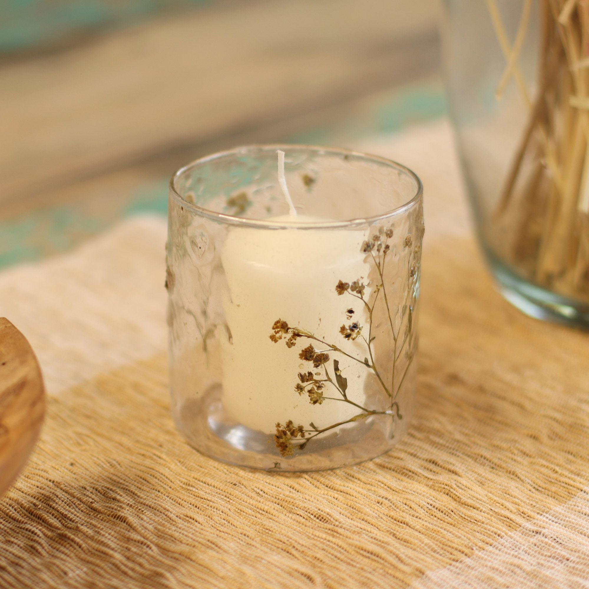 Natural Floral Glass – Straight Candle Holder – Margarita