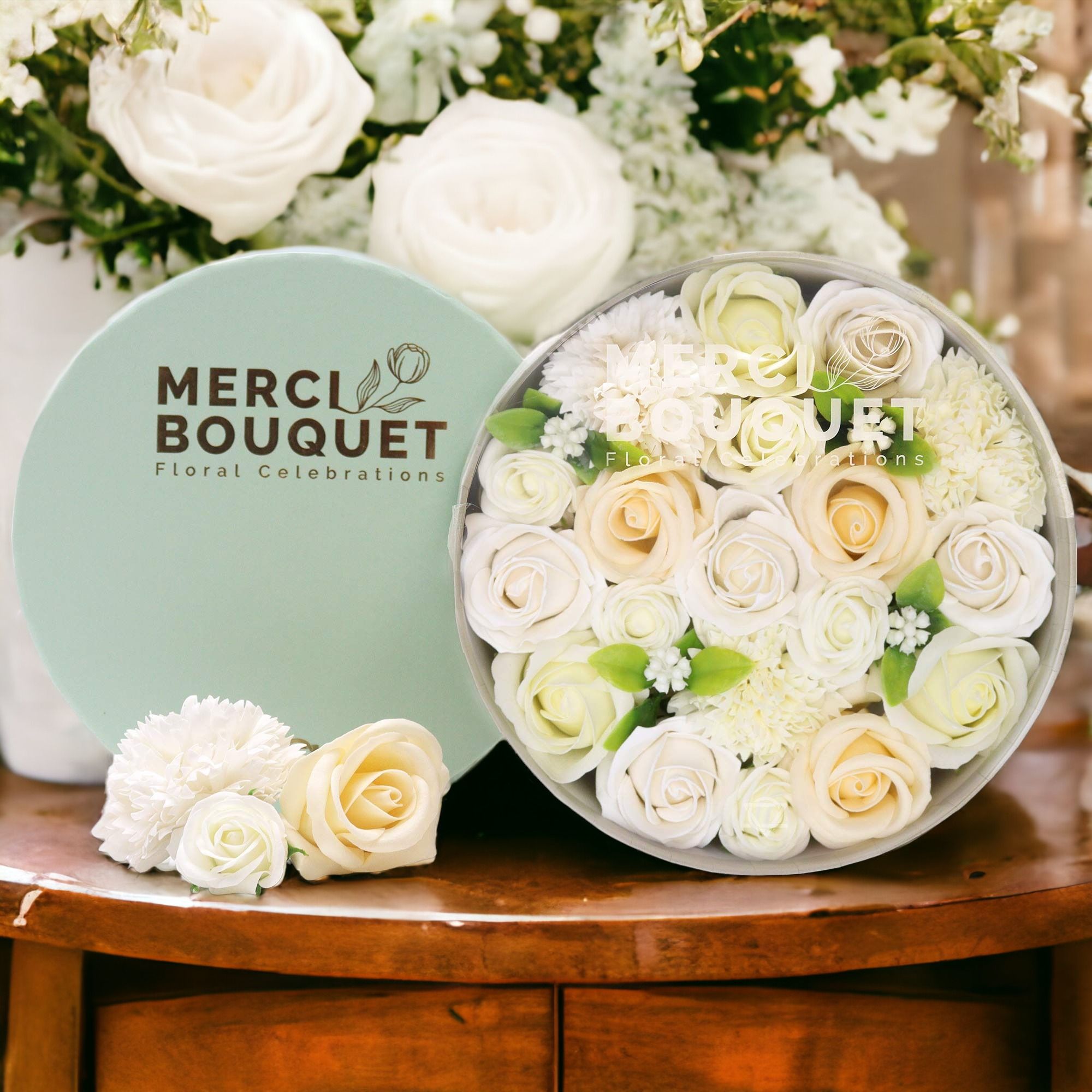 Merci Round Gift Box – Wedding Blessings White & Ivory