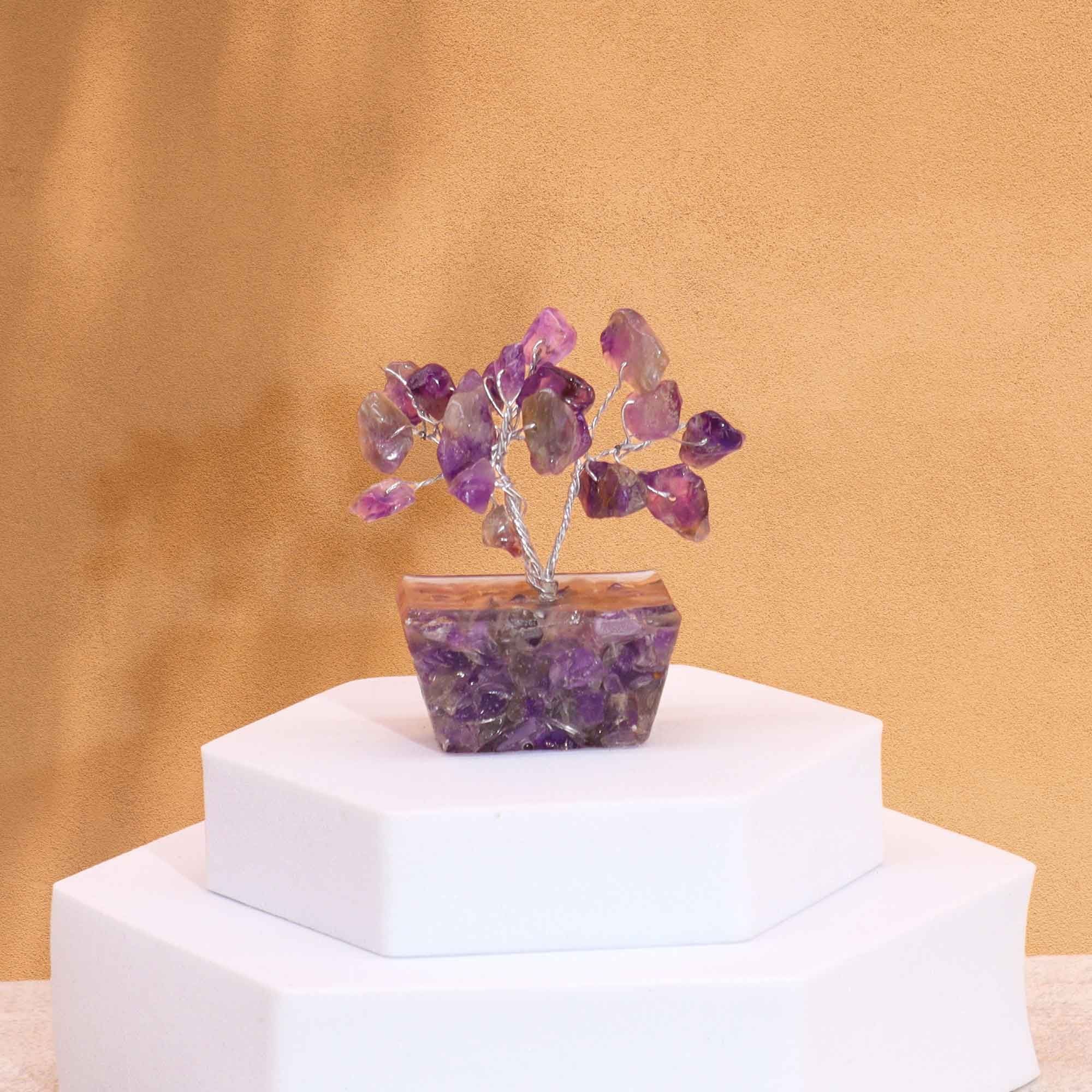 Mini Gemstone Tree on Orgonite Base (15 Stones) - Amethyst