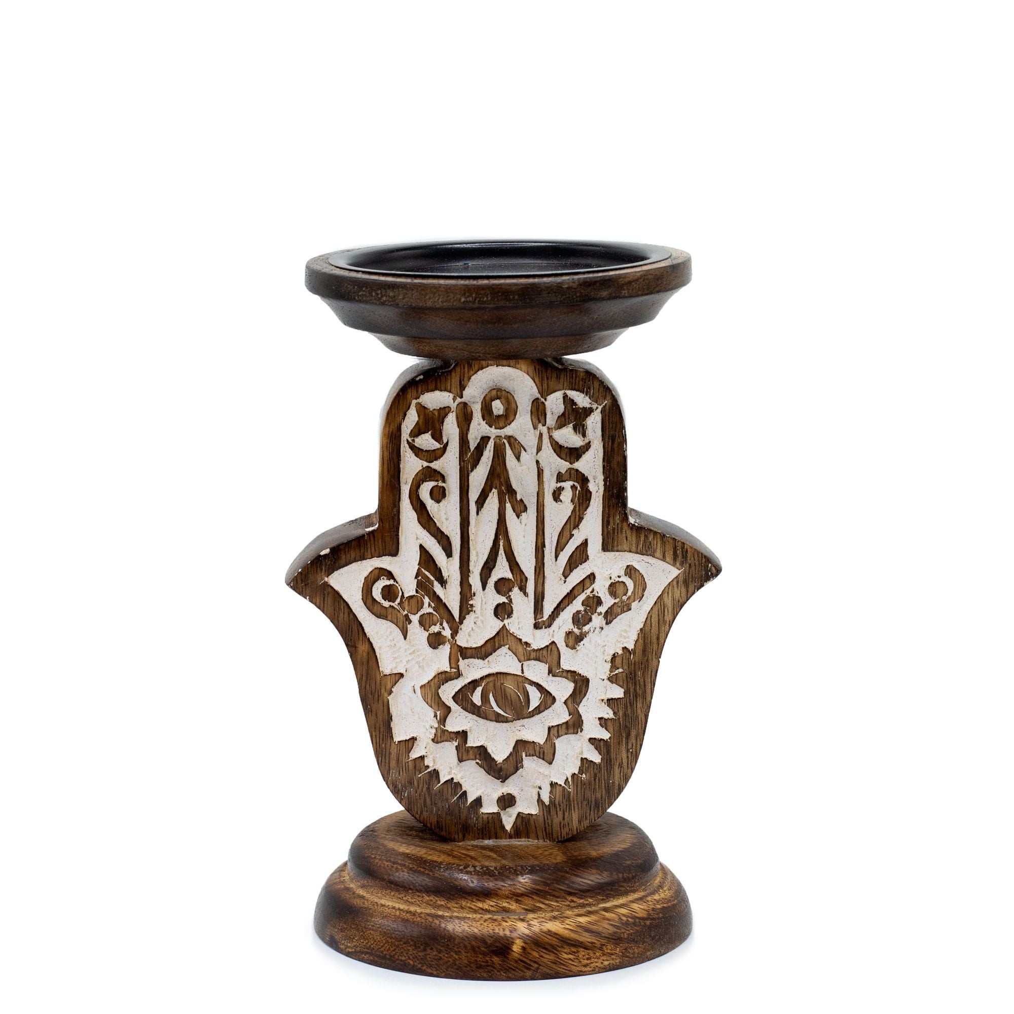 Mango Wood Candle Stand – Hamsa Small