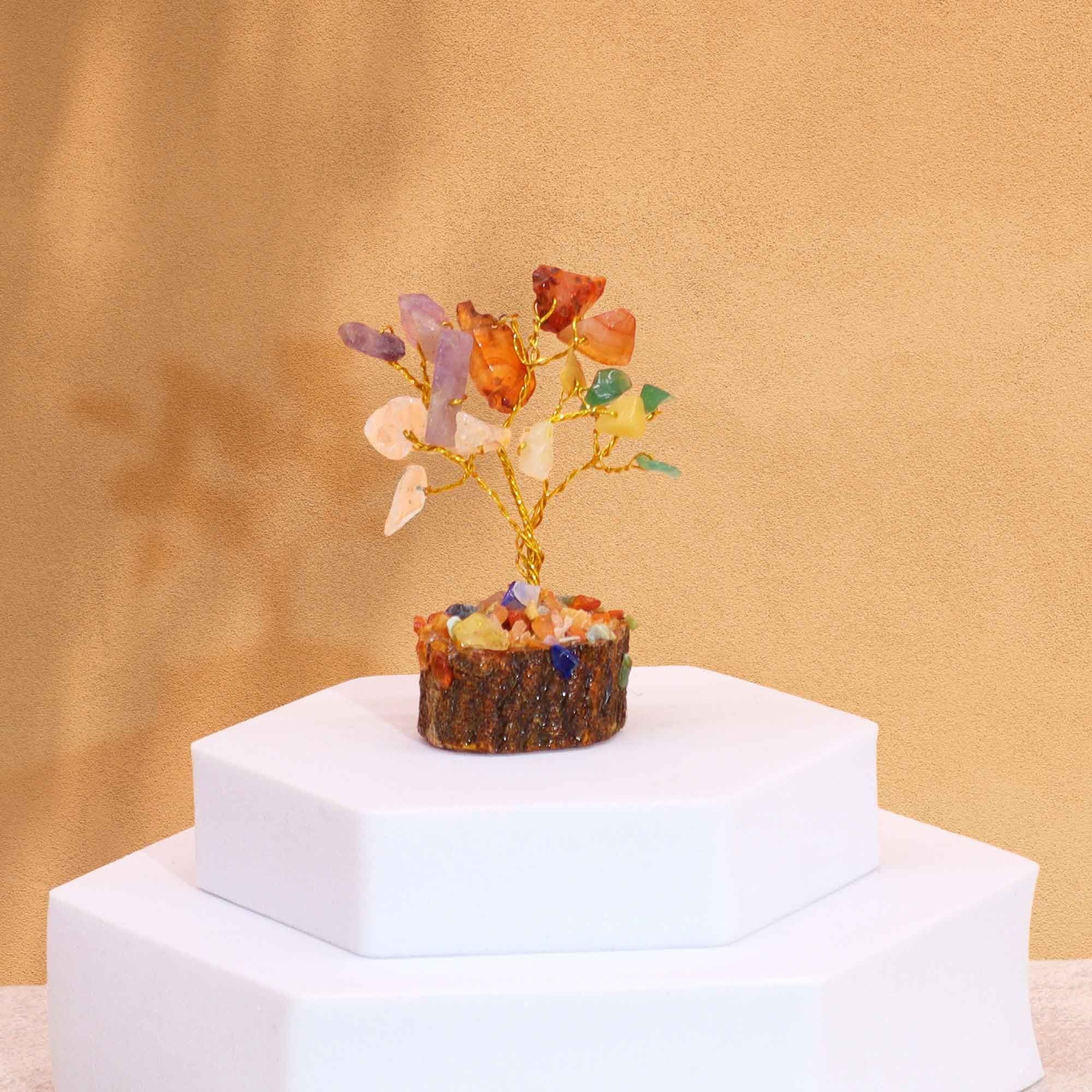 Mini Gemstone Tree on Wood Base (15 Stones) - Multi Stones
