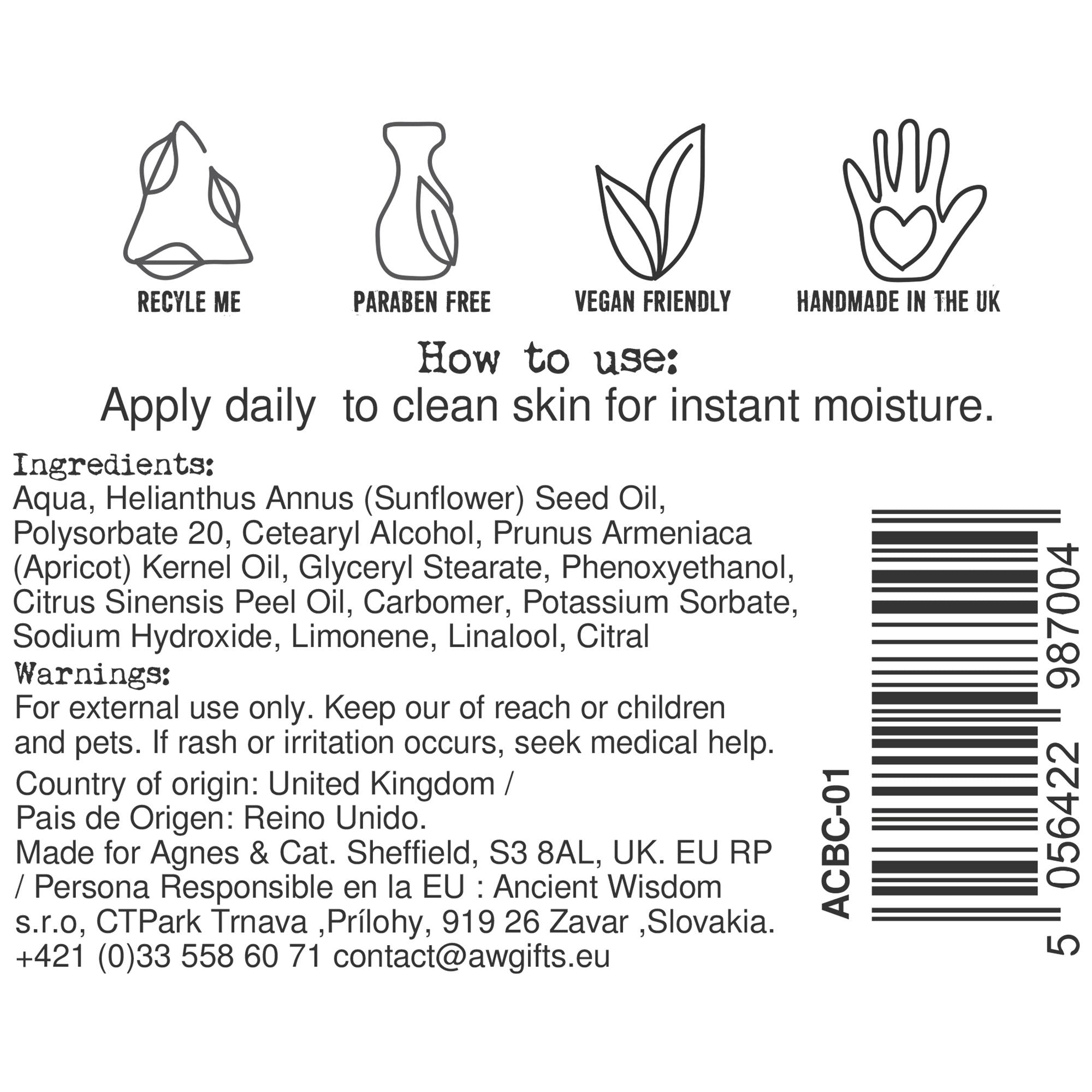 Agnes + Cat Hand & Body Cream 300ml Clementine
