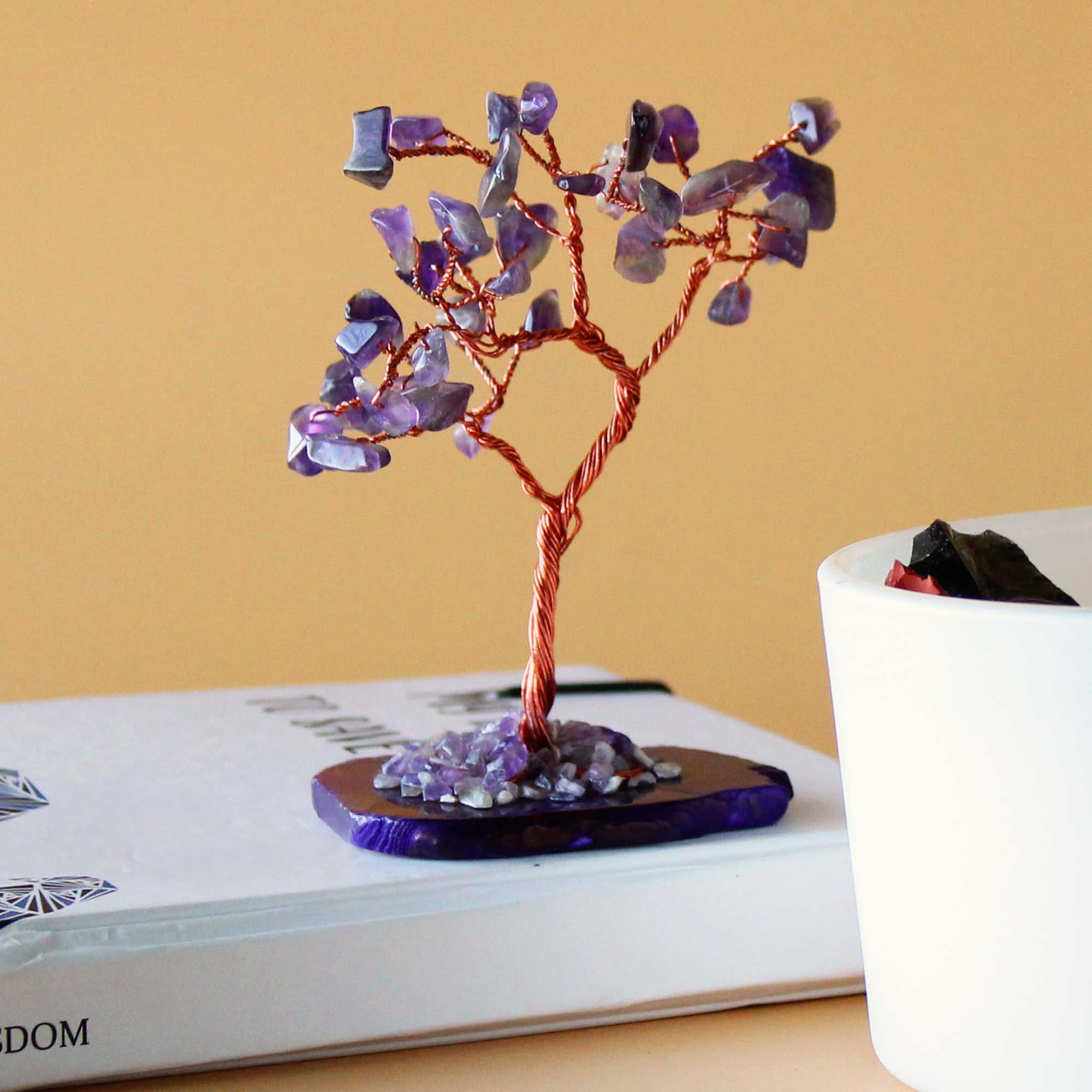 Gemstone Tree (35 Stones) - Amethyst on Natural Agate Base