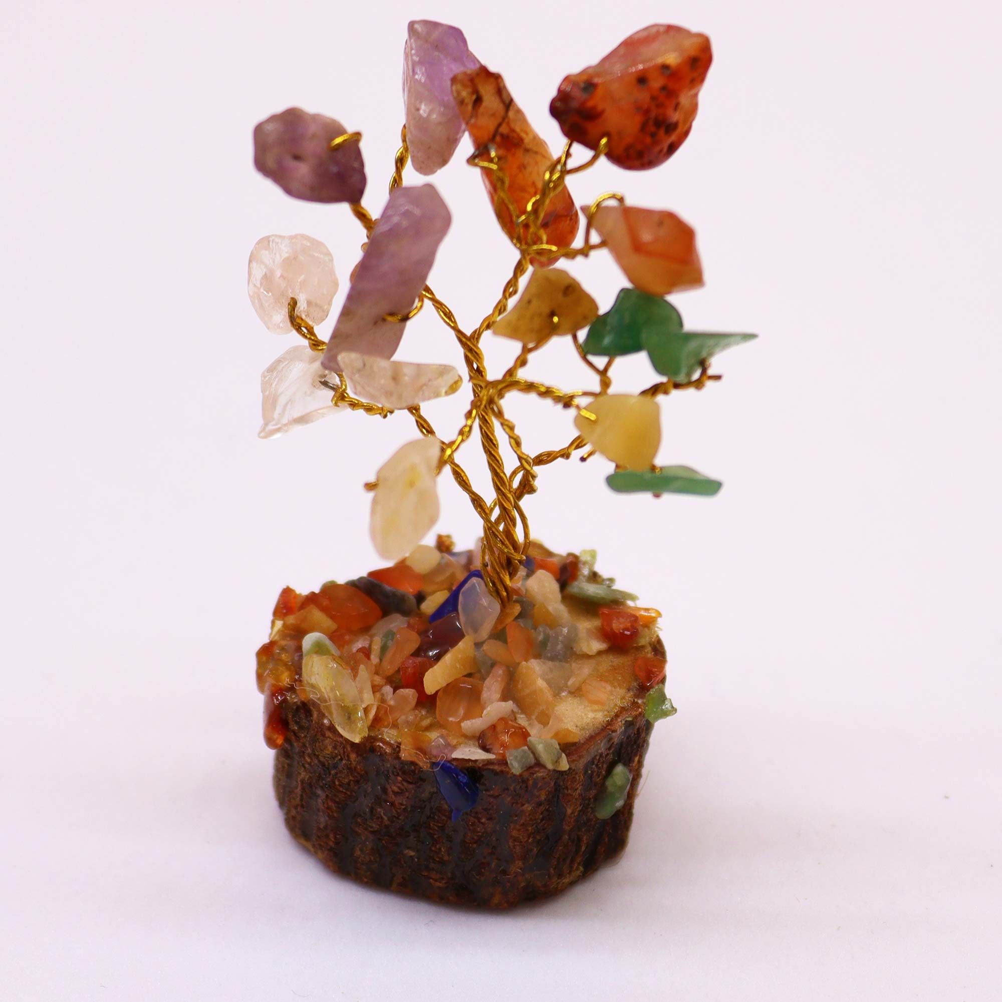 Mini Gemstone Tree on Wood Base (15 Stones) - Multi Stones