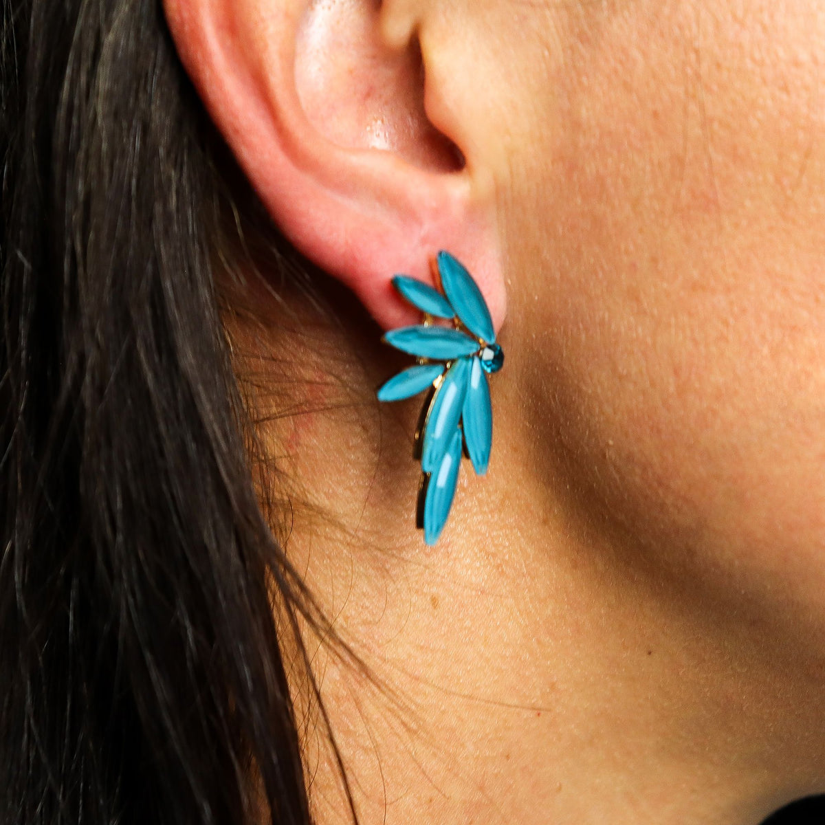 Teal Green Vintage Glass Earrings - Fairies