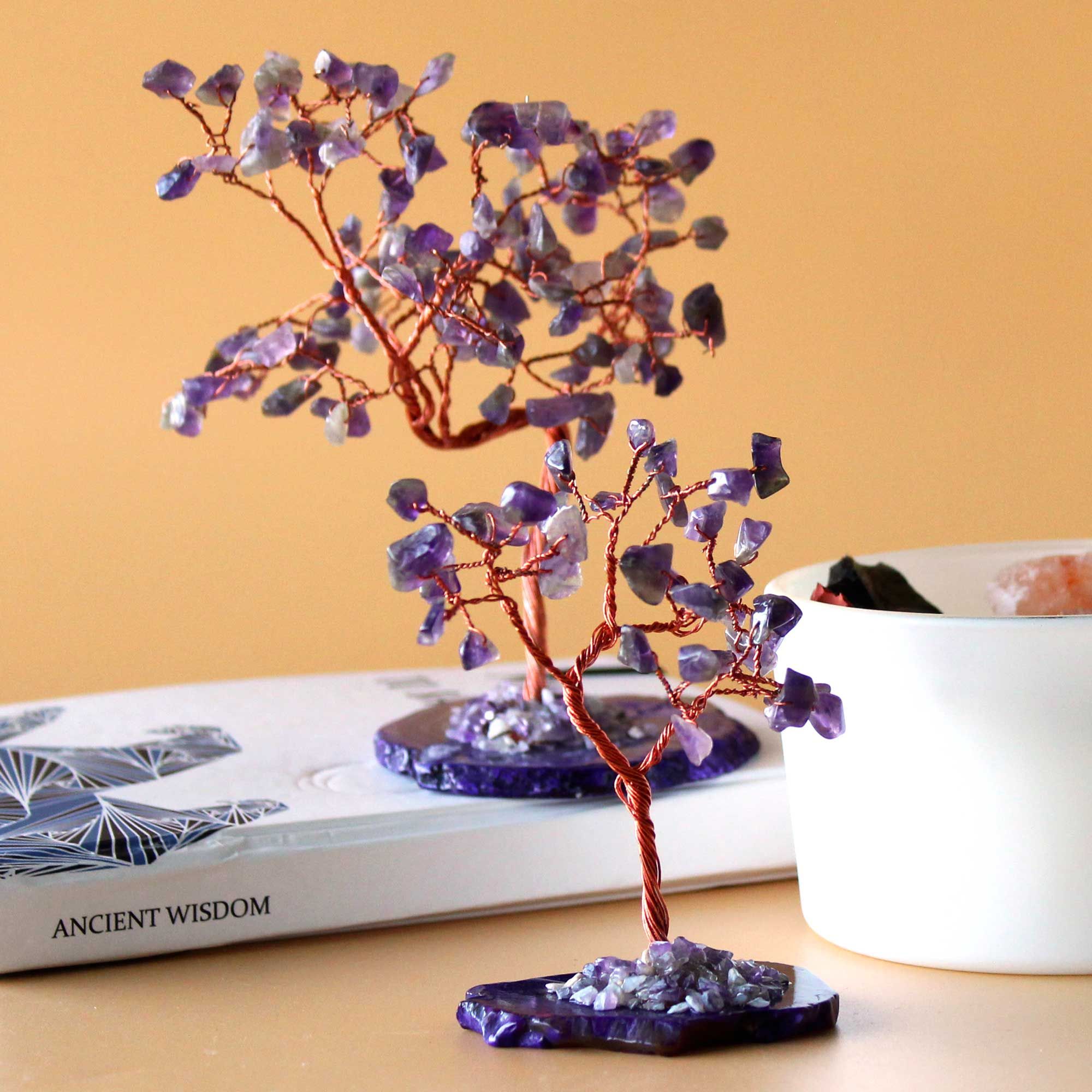 Gemstone Tree (35 Stones) - Amethyst on Natural Agate Base