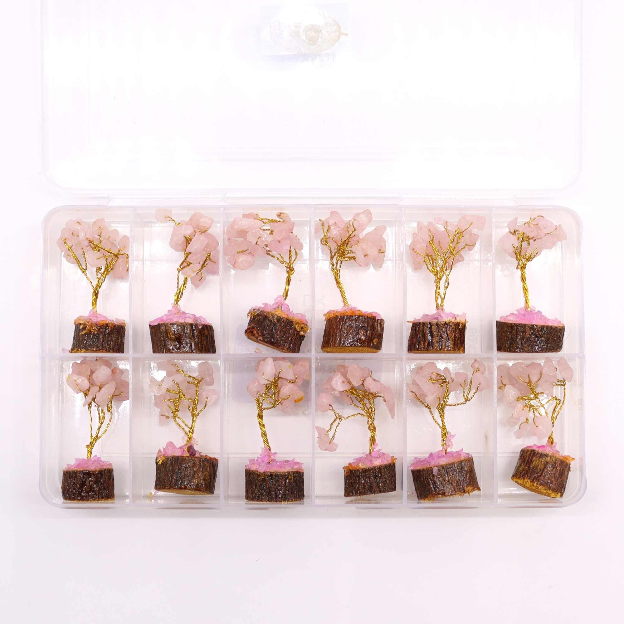 Mini Gemstone Tree on Wood Base (15 Stones) - Rose Quartz