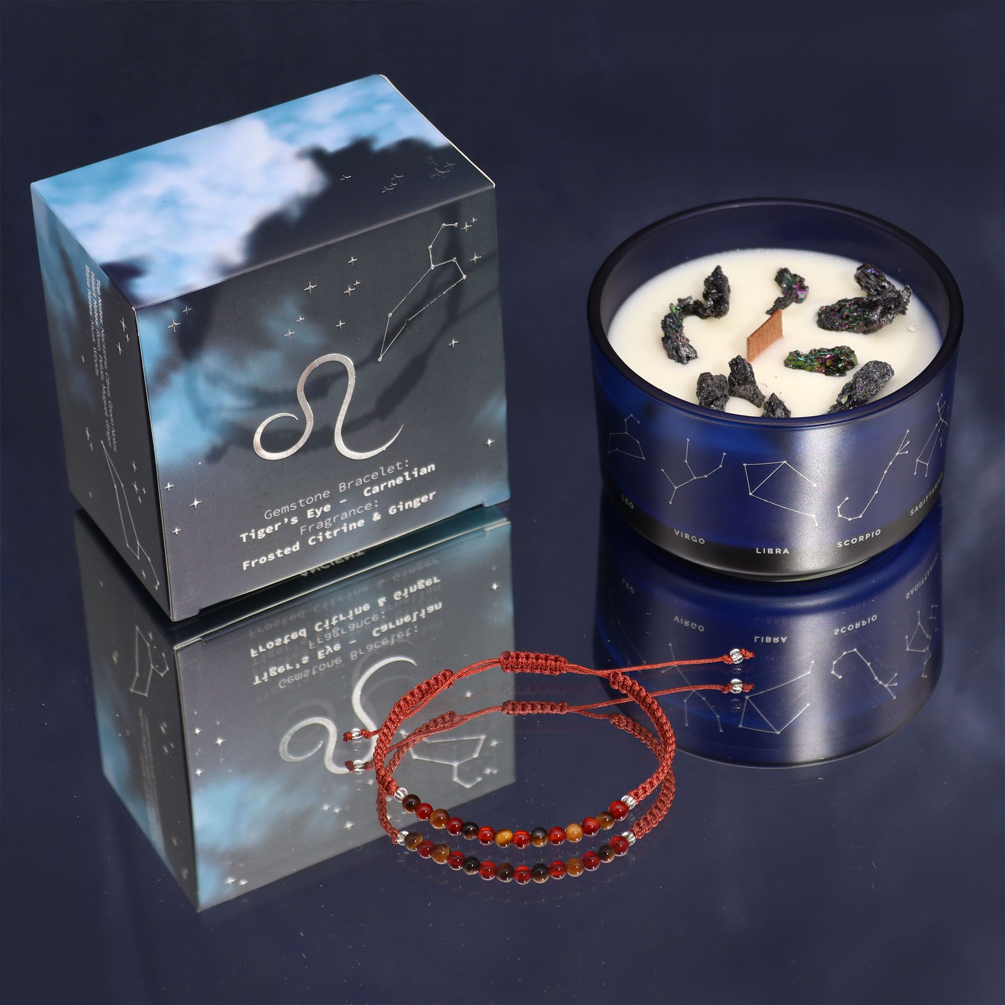 Zodiac Crystal Candle + Gemstone Bracelet - Leo