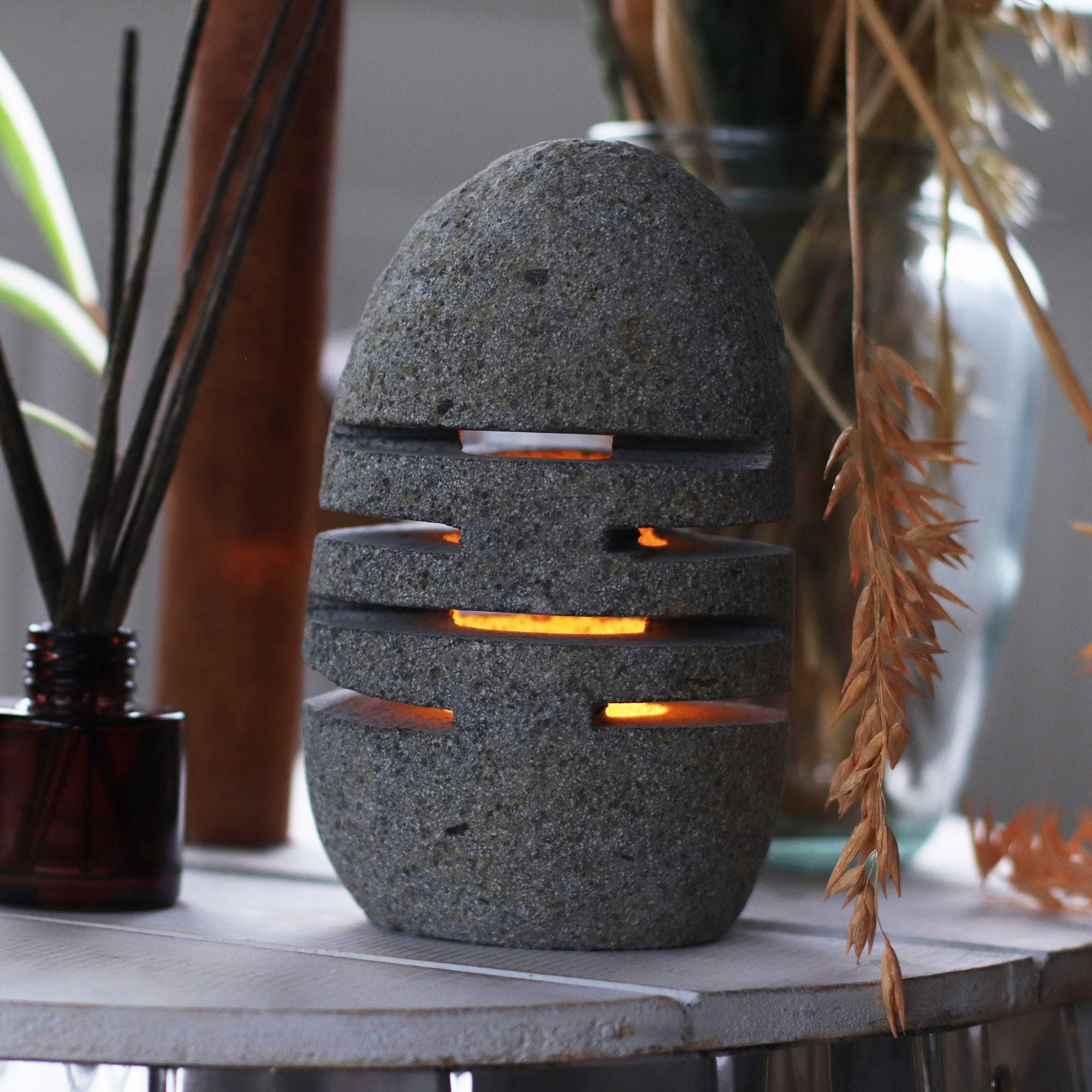 Natural Riverstone Candle Holder - Standing Stone Cut (S)