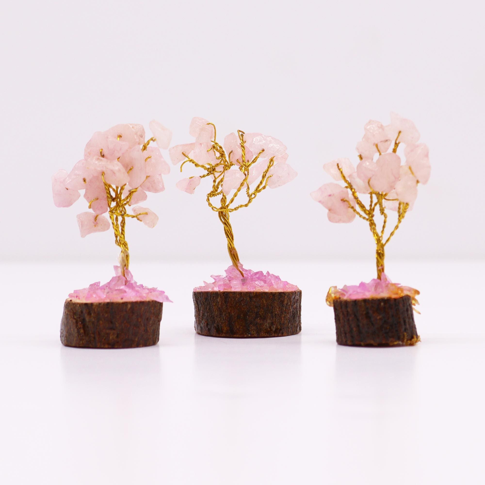 Mini Gemstone Tree on Wood Base (15 Stones) - Rose Quartz