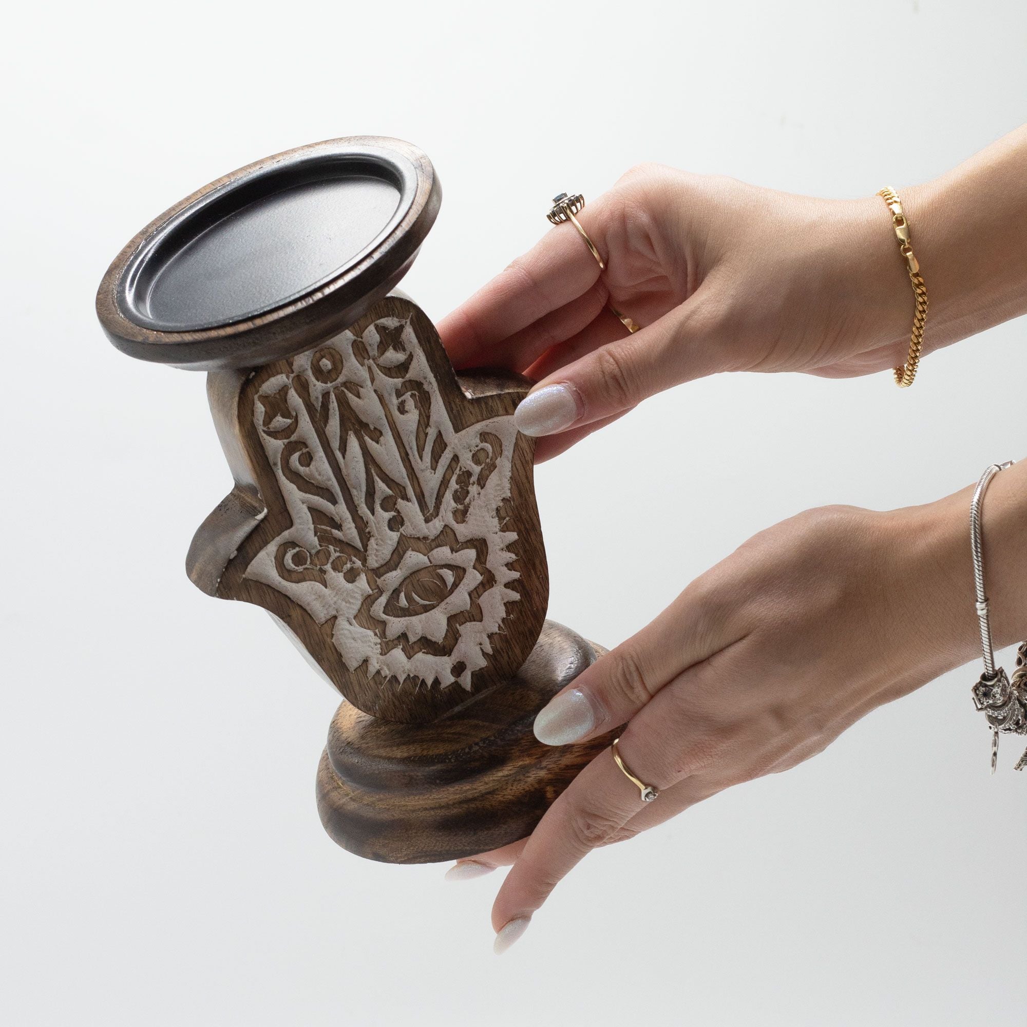 Mango Wood Candle Stand – Hamsa Small