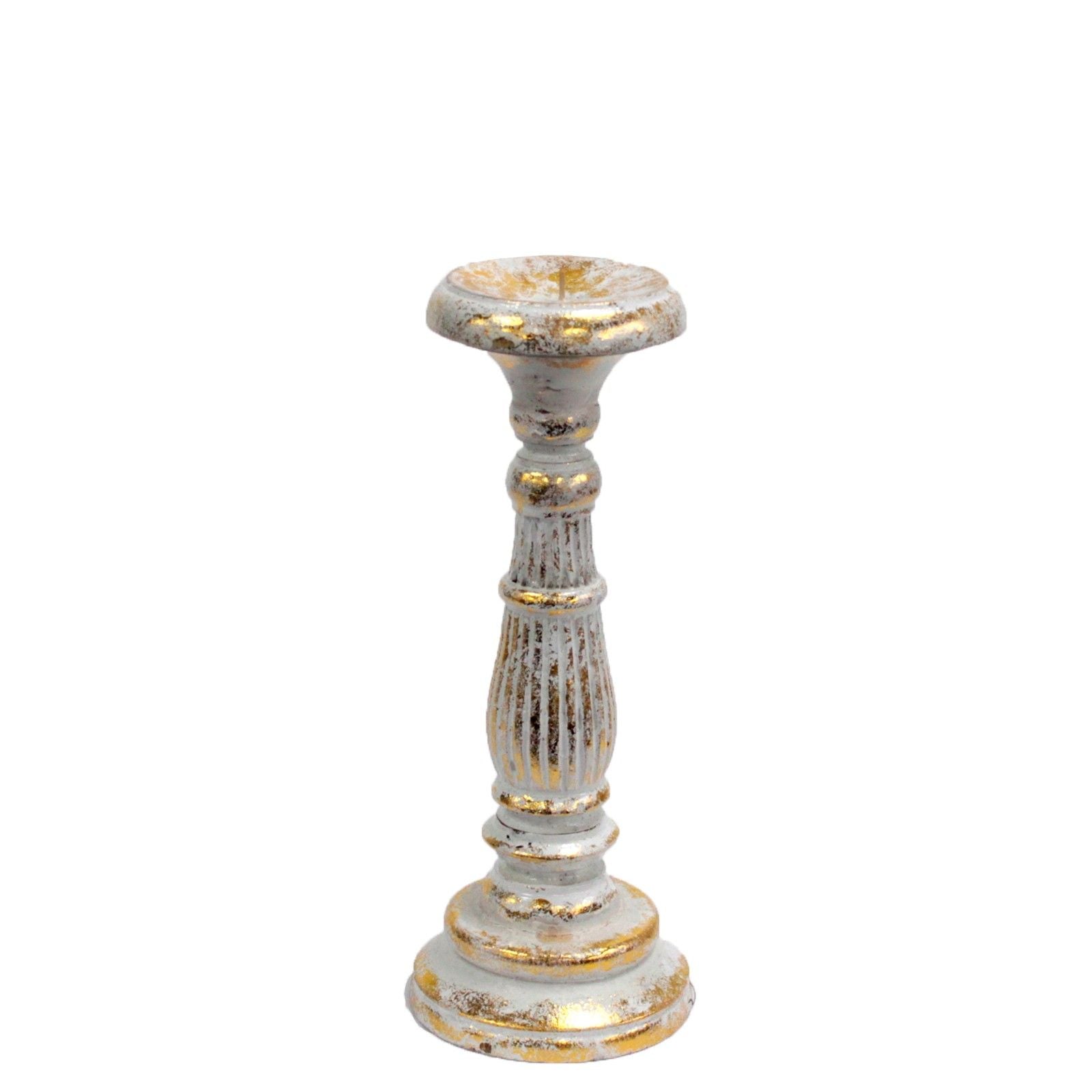 Small Candle Stand – White Gold Wooden Vintage