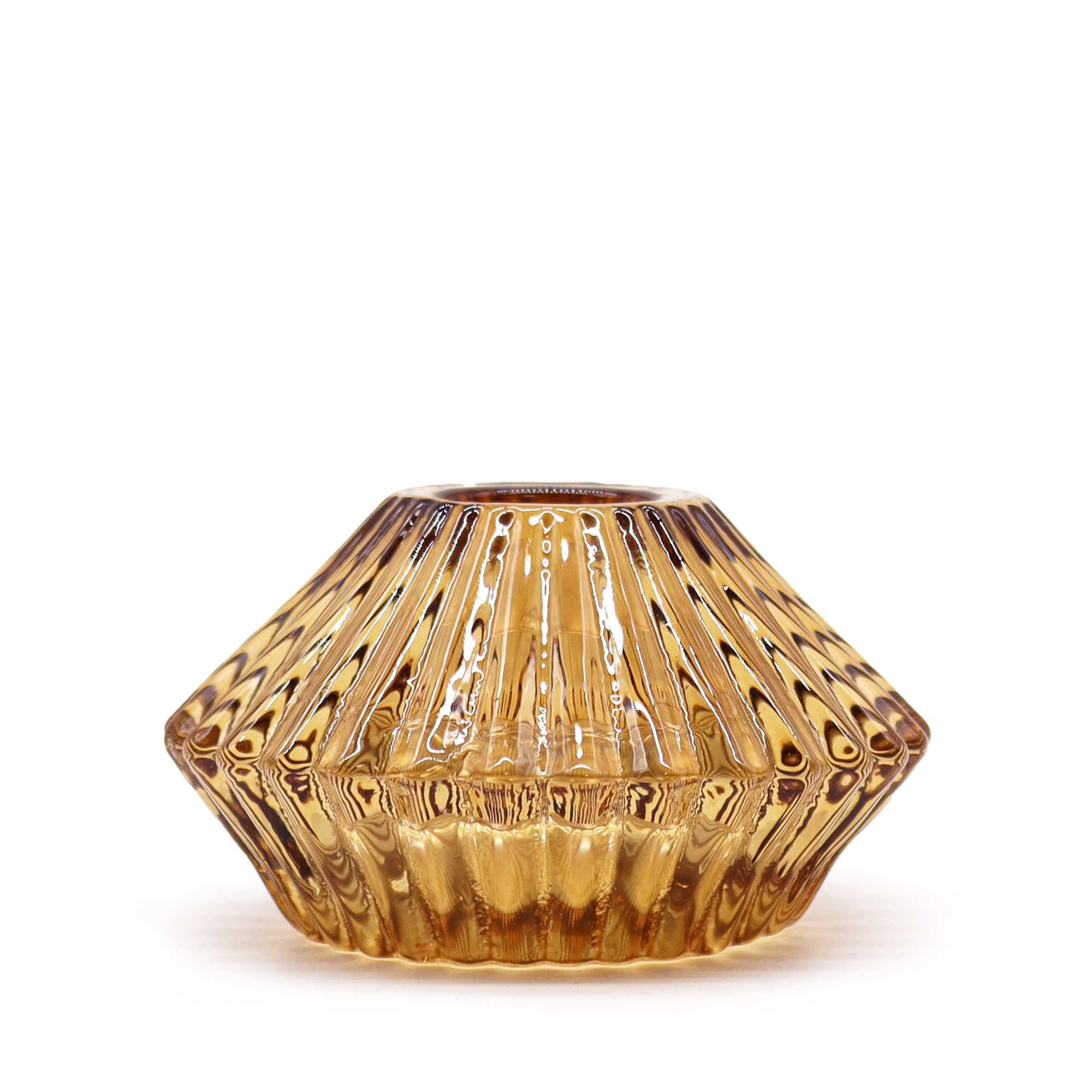 Flower Flip Dinner Candle Tealight Holder Set of 2 – Antique Amber