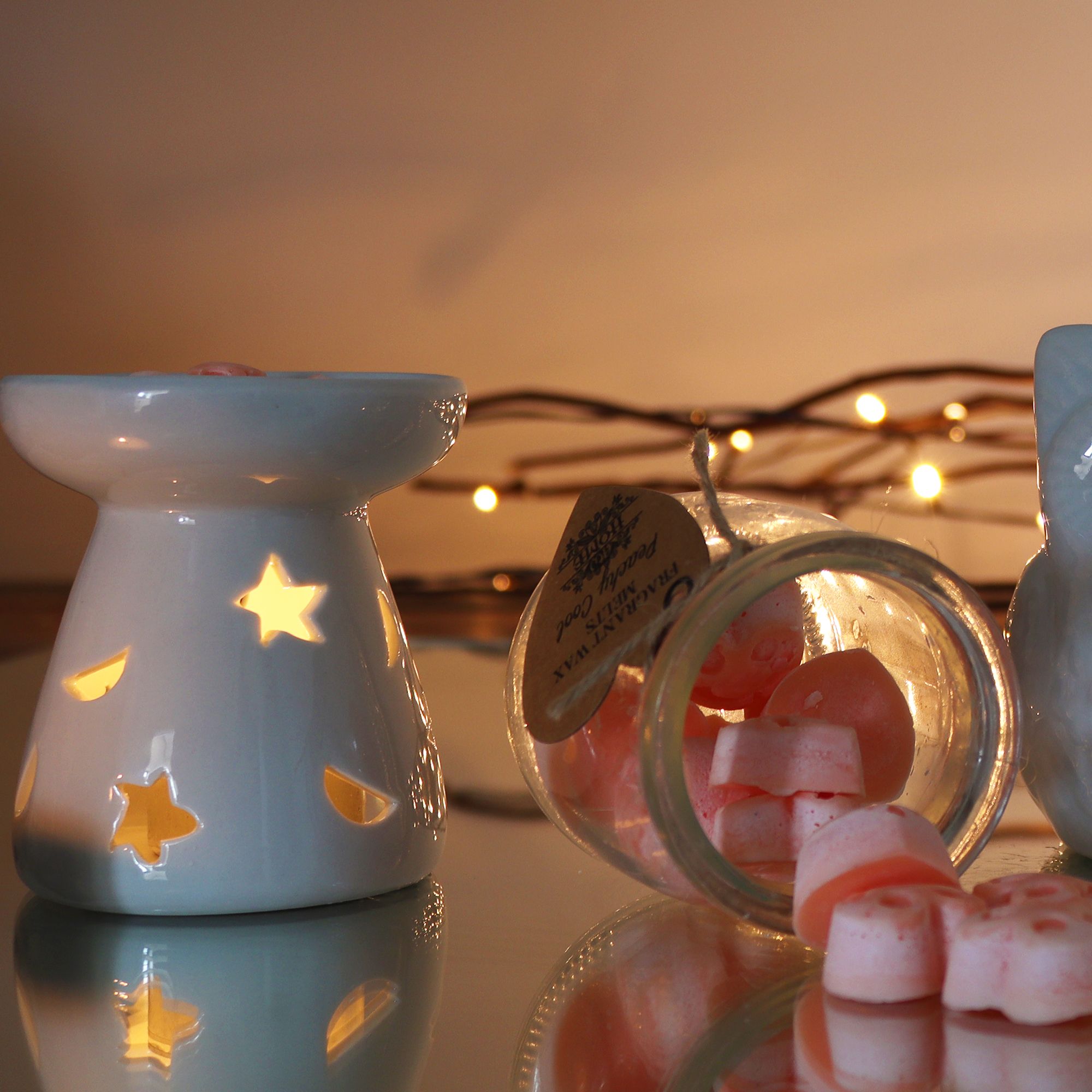 Classic White Oil Burner Small - Moon & Star
