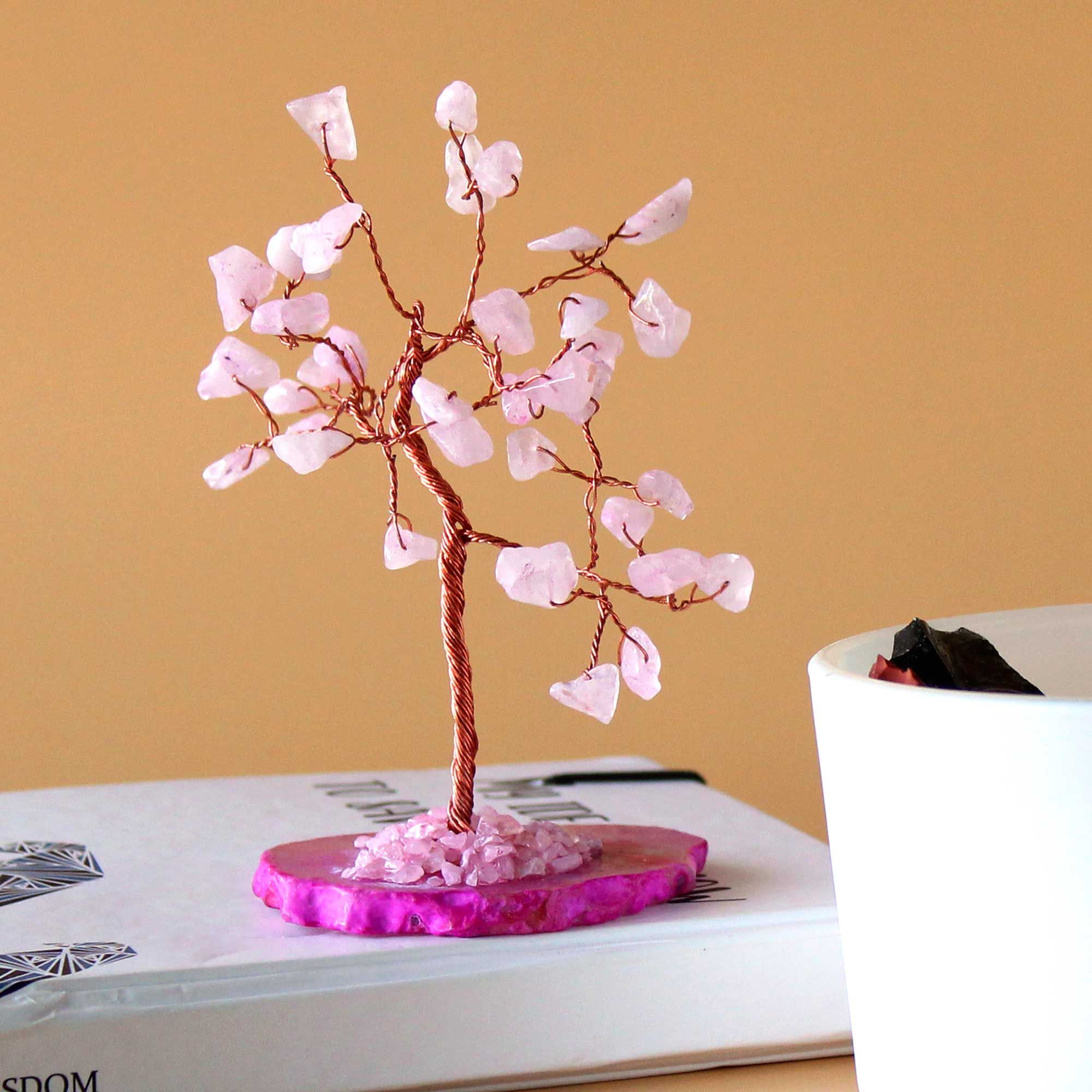 Gemstone Tree (35 Stones) - Rose Quartz on Pink Agate Base