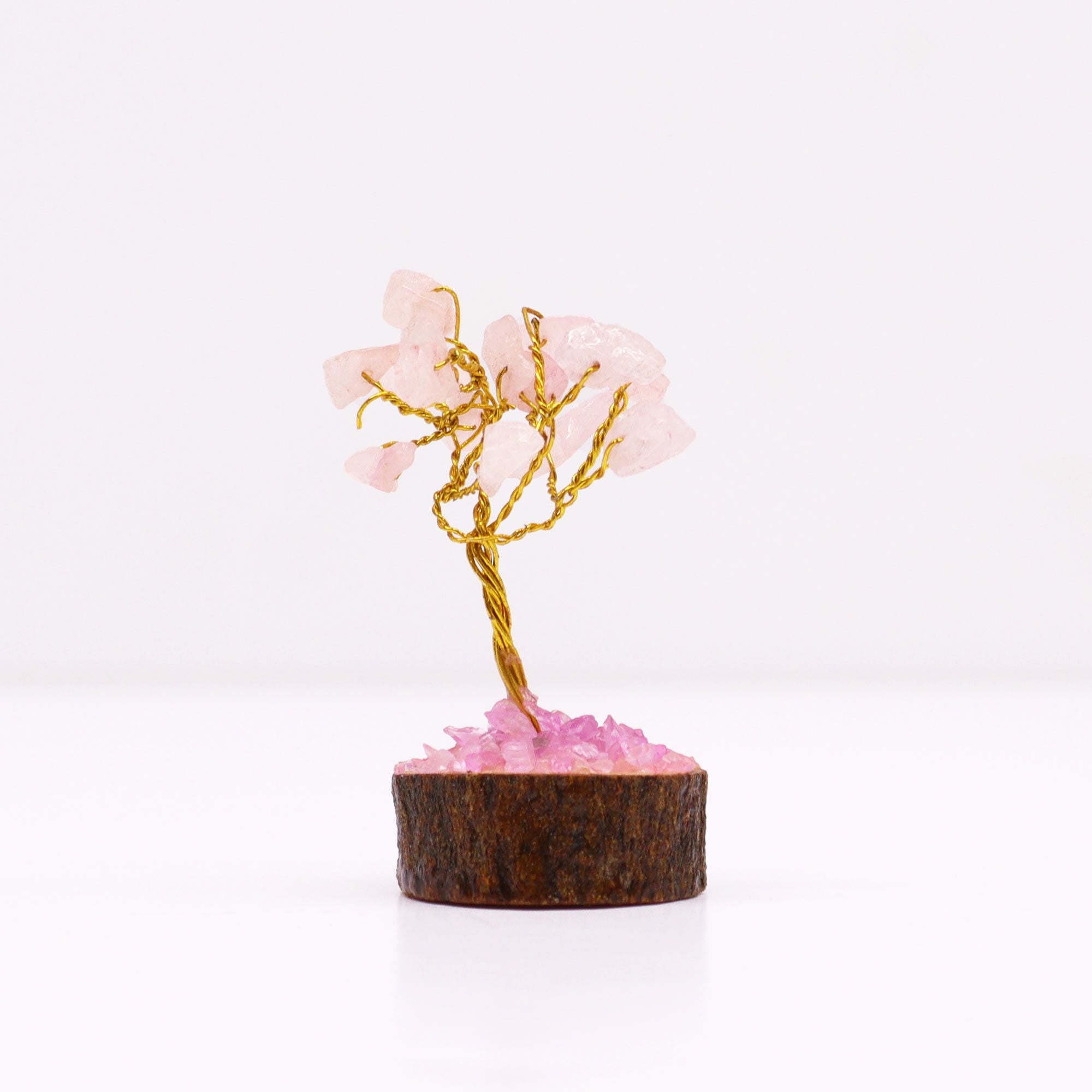Mini Gemstone Tree on Wood Base (15 Stones) - Rose Quartz