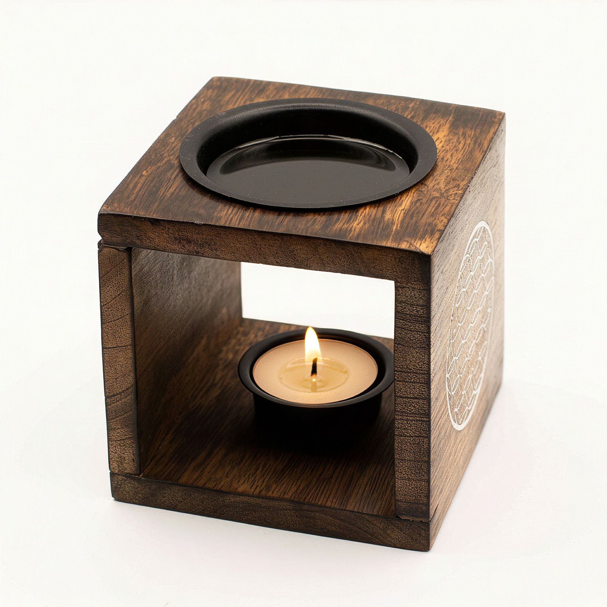 Mango Wood Oil Burner - Flower of Life