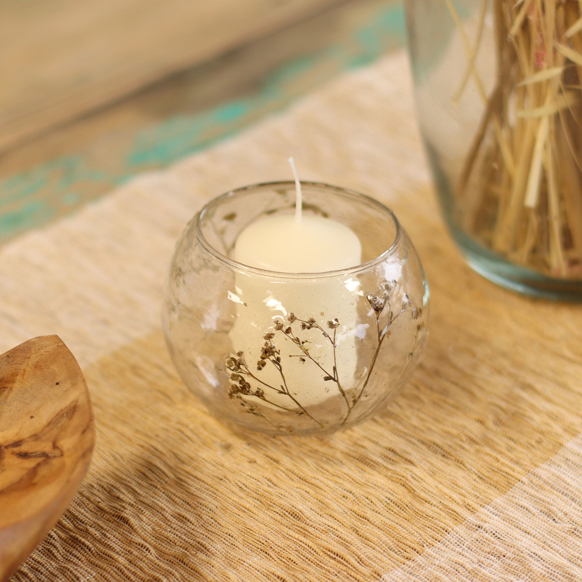 Natural Floral Glass – Bowl Candle Holder – Margarita