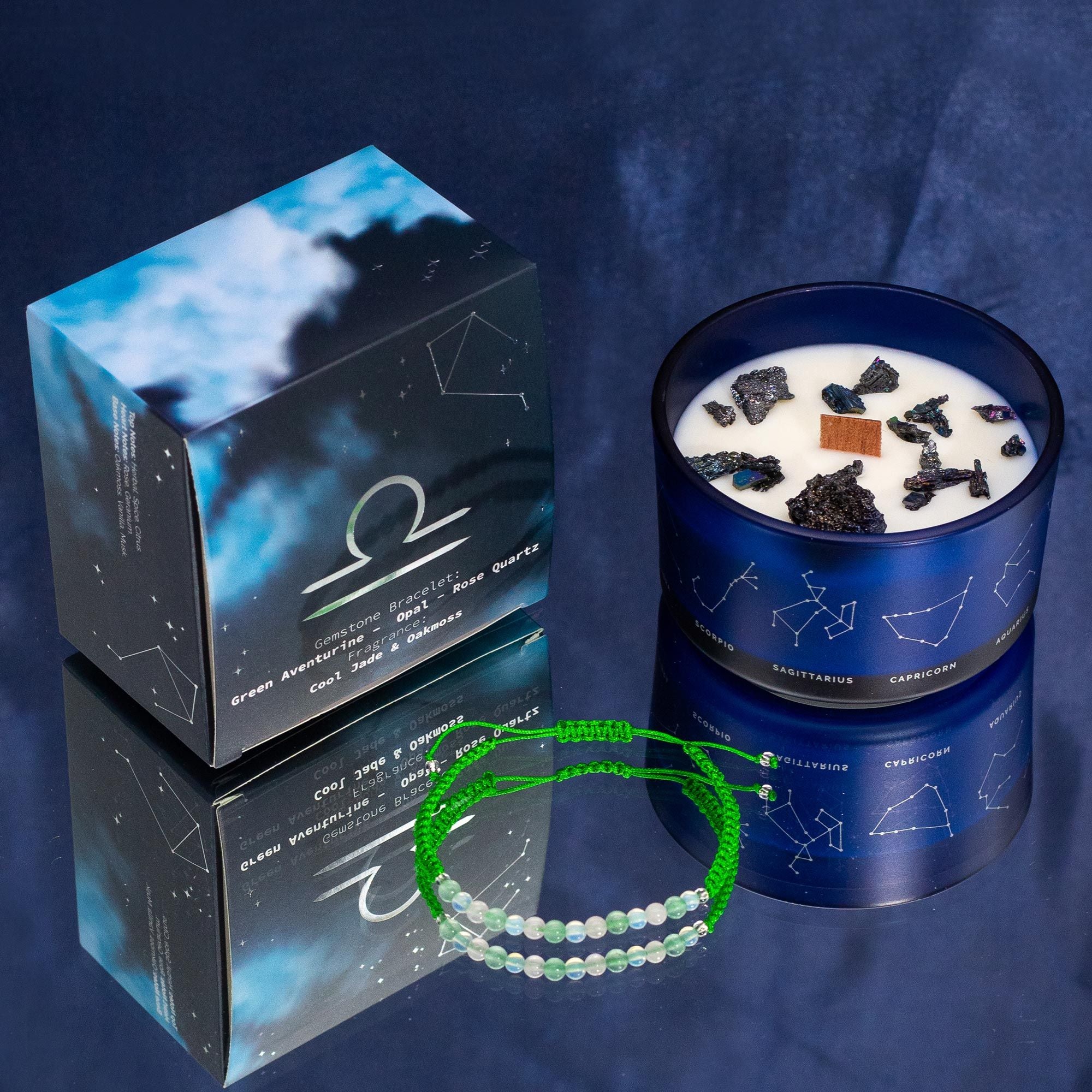 Zodiac Crystal Candle + Gemstone Bracelet - Libra