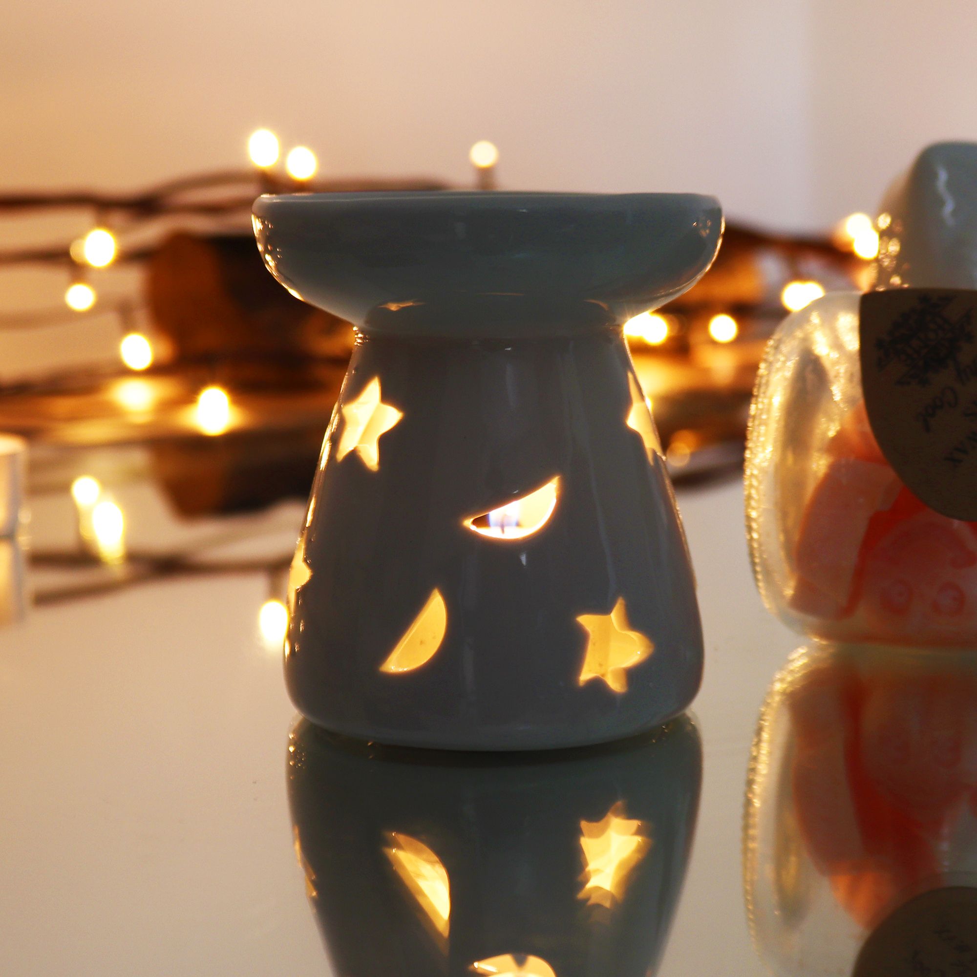 Classic White Oil Burner Small - Moon & Star
