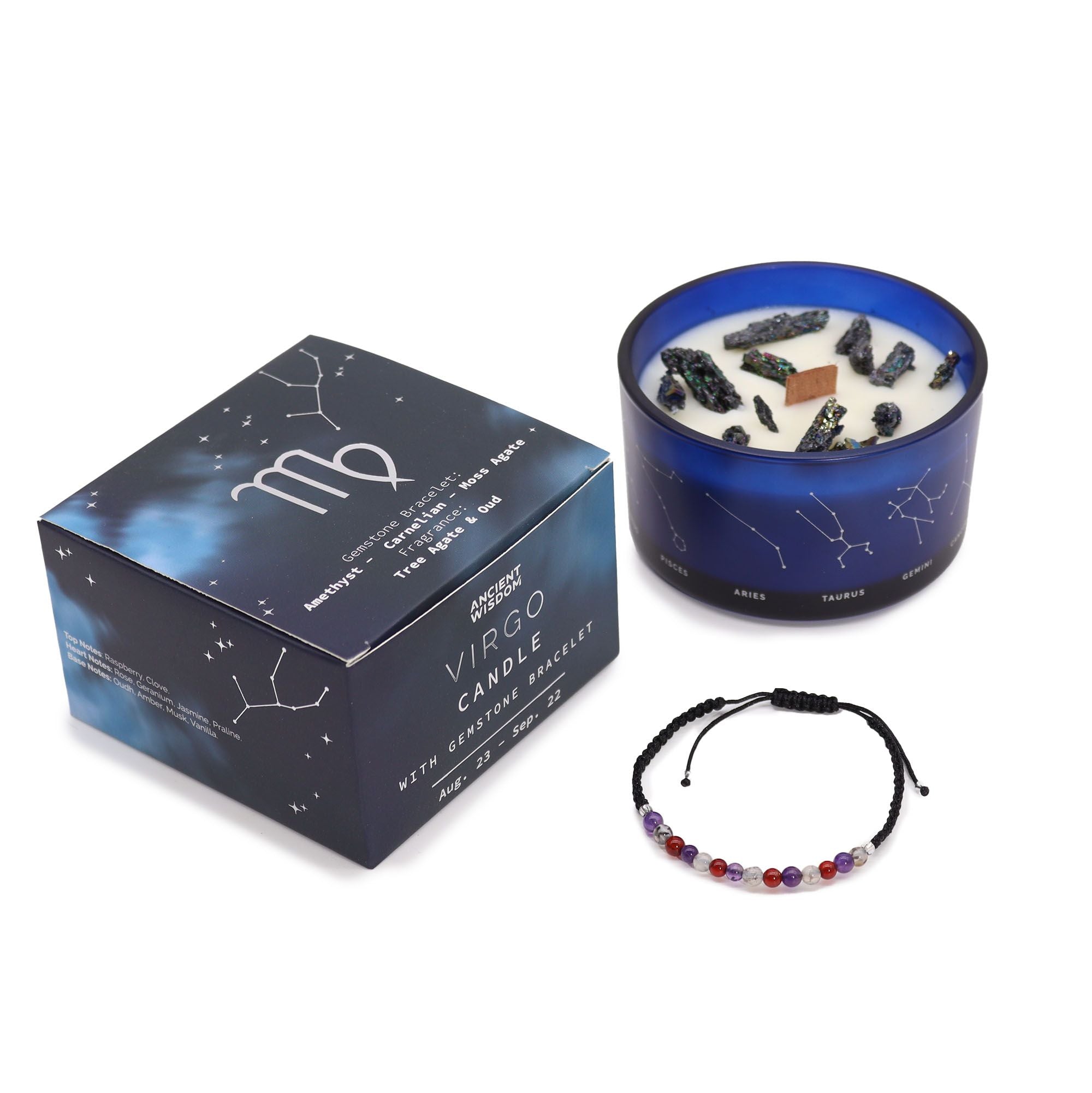 Zodiac Crystal Candle + Gemstone Bracelet - Virgo