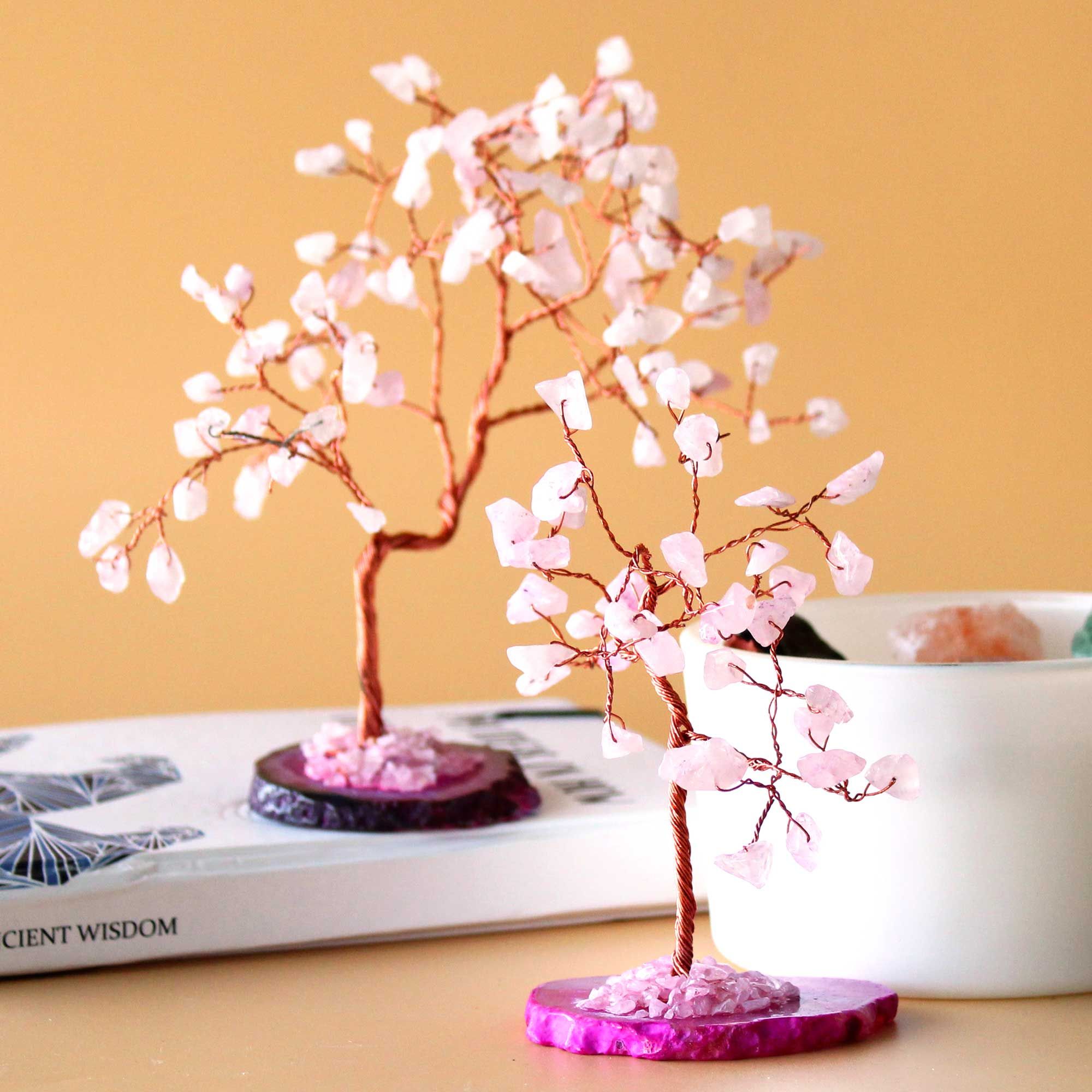 Gemstone Tree (35 Stones) - Rose Quartz on Pink Agate Base
