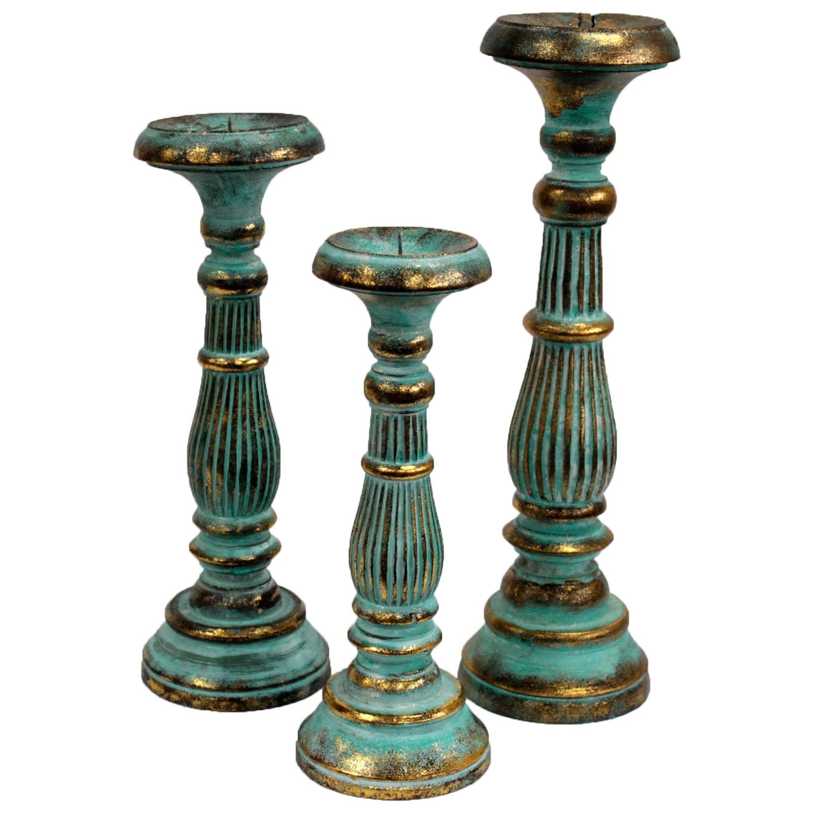 Small Candle Stand – Turquoise Gold Wooden Vintage