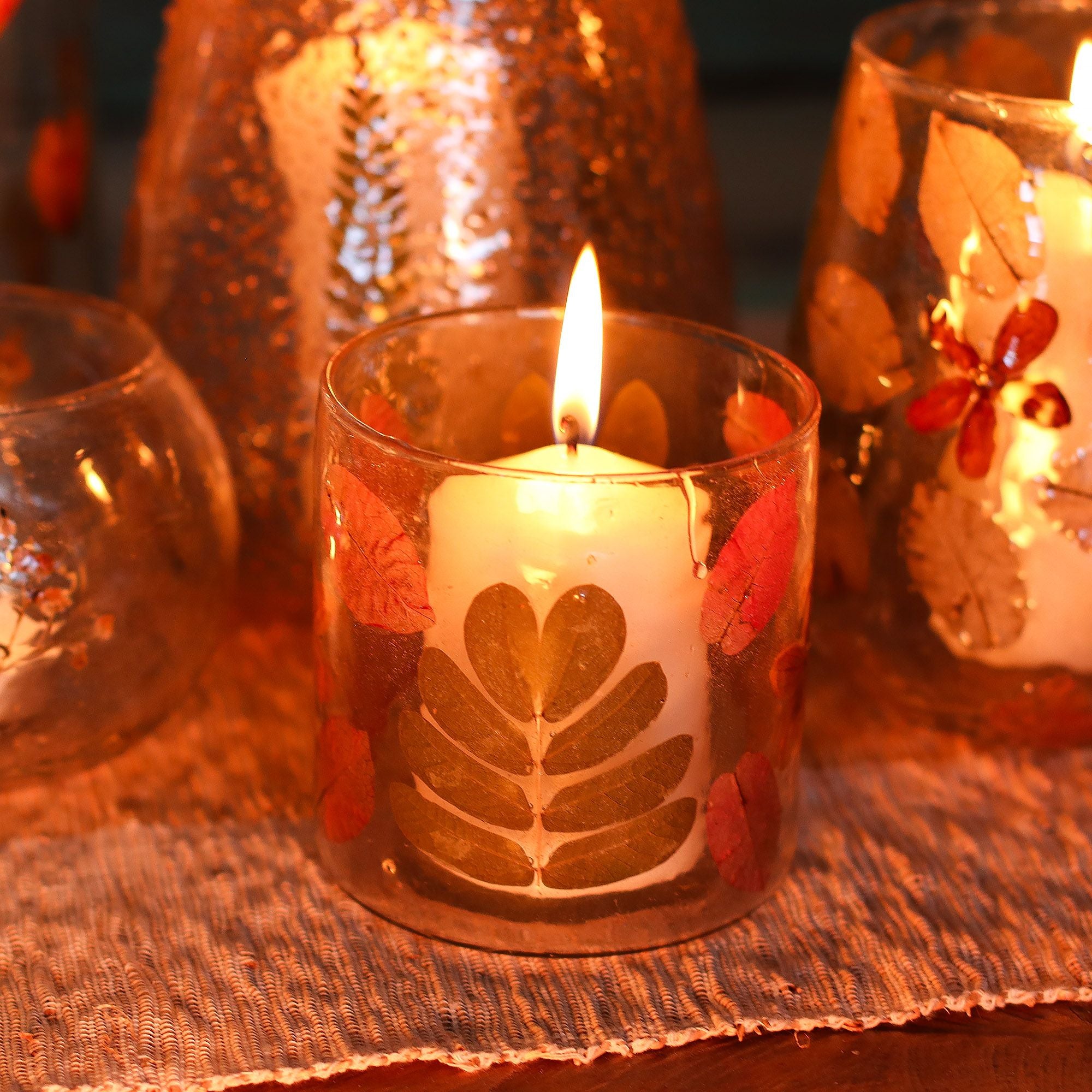 Natural Floral Glass Straight Candle Holder – Primavera
