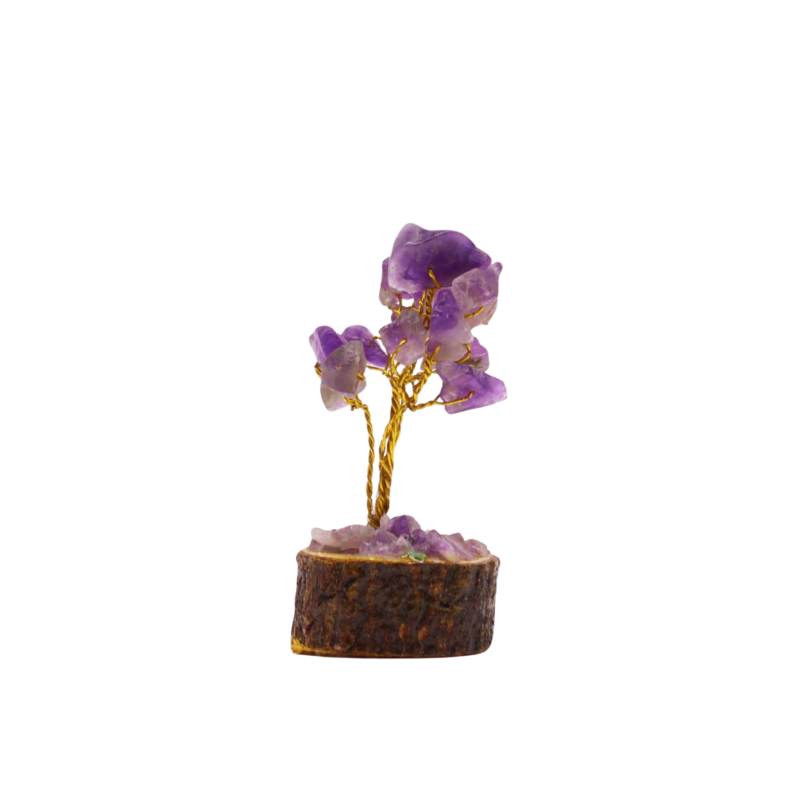 Mini Gemstone Tree on Wood Base (15 Stones) - Amethyst