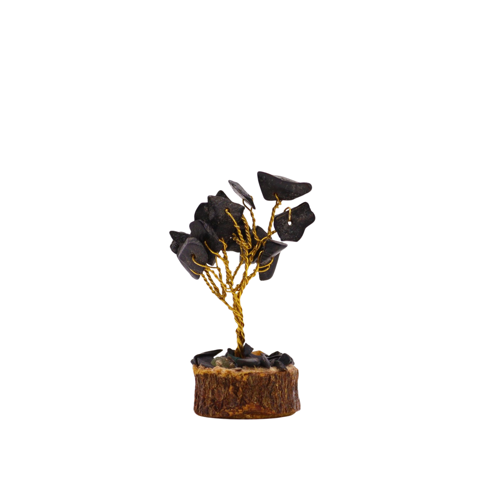 Mini Gemstone Tree on Wood Base (15 Stones) - Black Agate