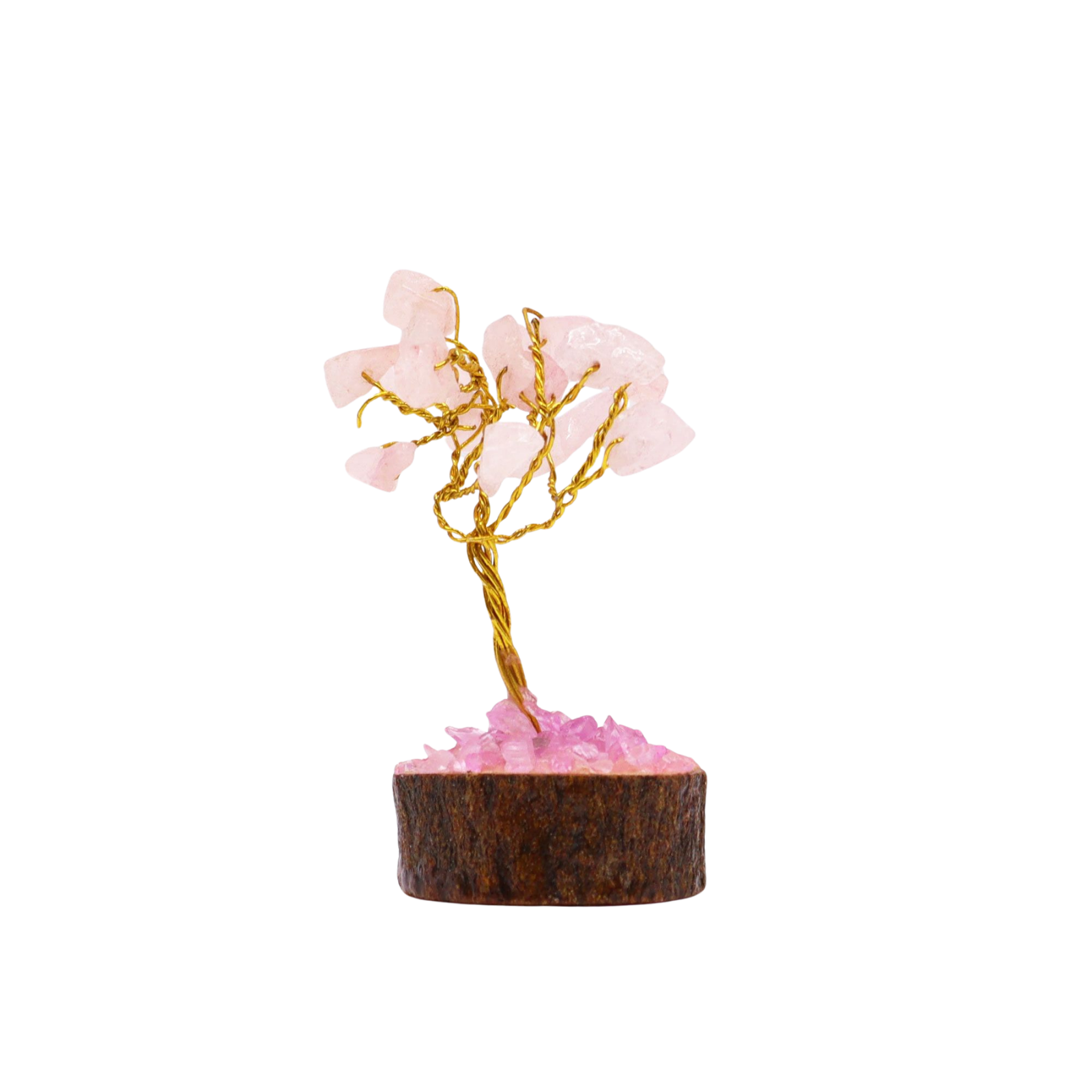 Mini Gemstone Tree on Wood Base (15 Stones) - Rose Quartz