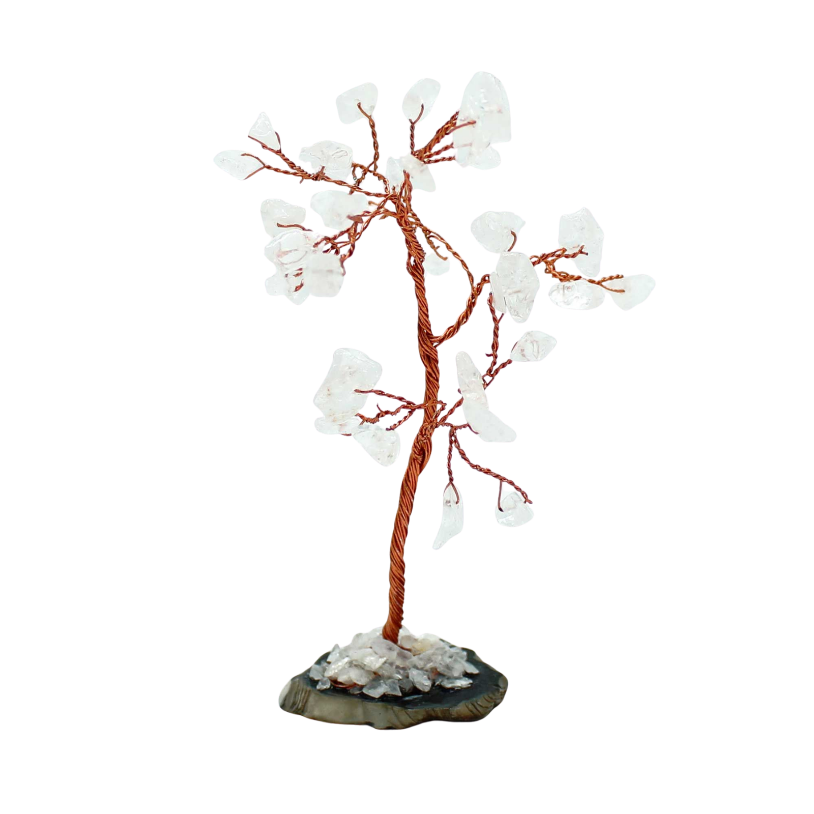 Gemstone Tree (35 Stones) - Rock Quartz on Black Agate Base
